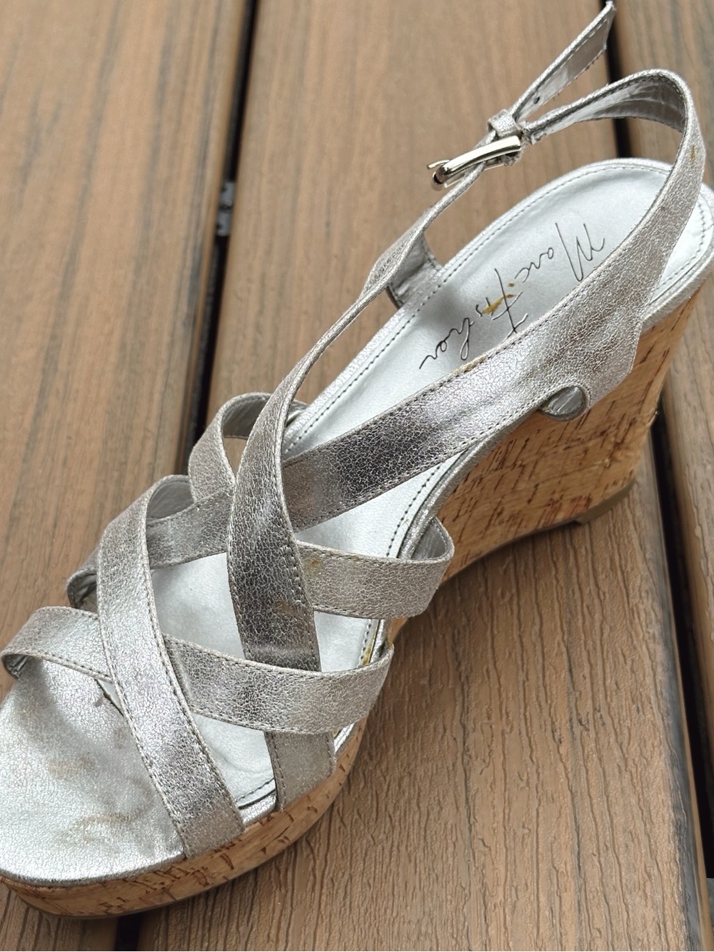 Marc Fisher Silver Cork Wedge Sandals Size 8.5M - Picture 5 of 10